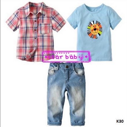 kemeja kotak kaos jeans anak